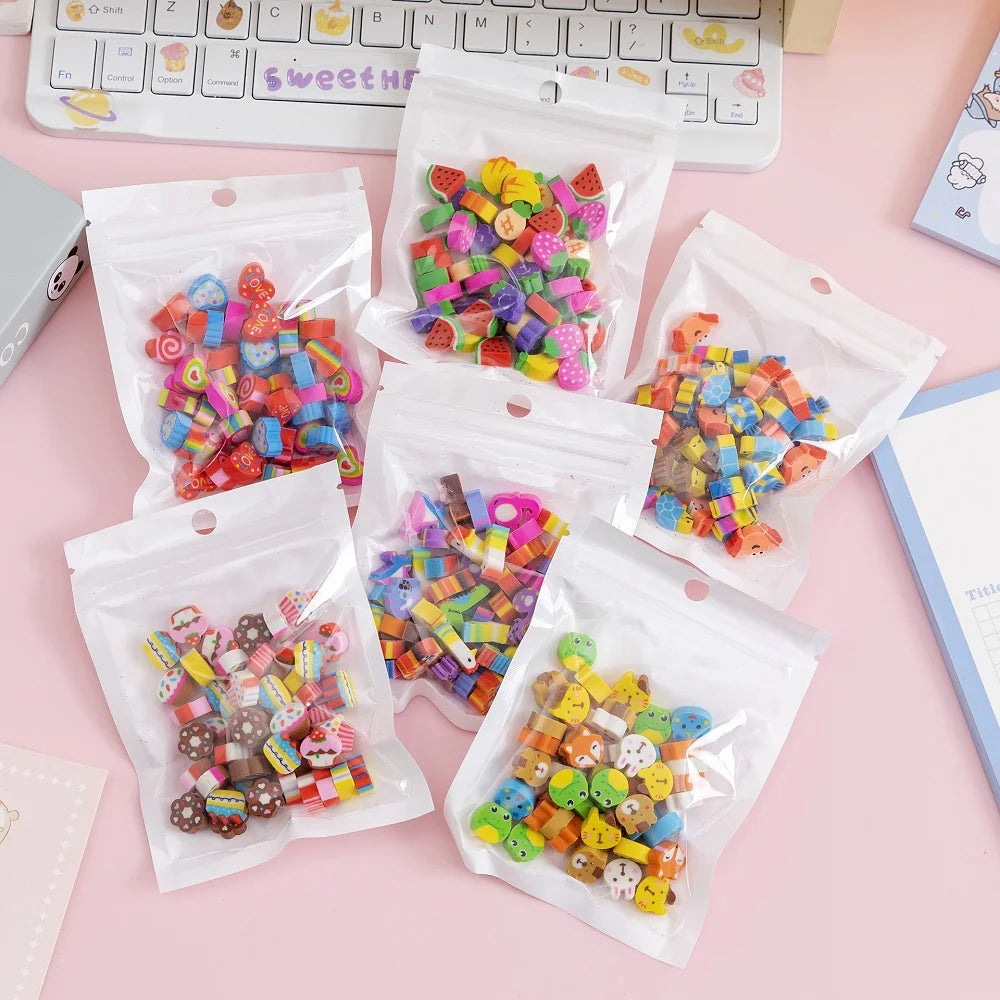 100PCS/2bags Mini Cartoon Fruit & Animal Erasers – Cute Rubber Set for Kids, Cross-Border Gifts & Holiday Awards