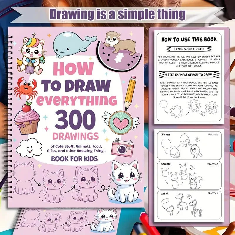 Bview Art Step-by-Step Drawing Guide: 300 Cute Animals, Foods & Creative Patterns - Art Tutorial Book
