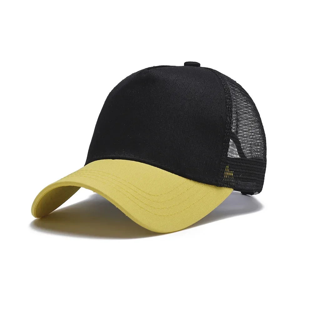 Custom Logo Print Basic Solid Color Mesh Breathable Baseball Cap Summer Sunshade Mesh 5 Panels Truck Driver Cap Wholesale