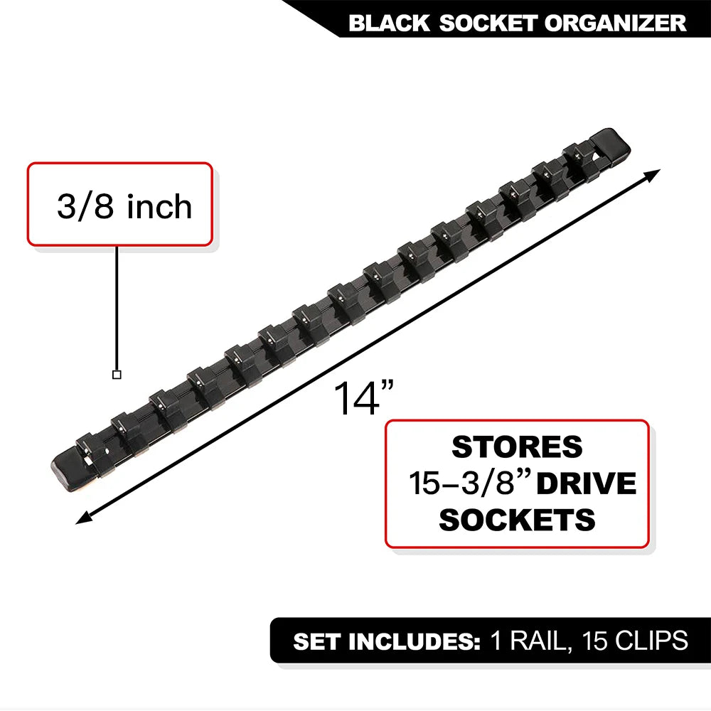 Socket Organizer Set 1/4-Inch 3/8-Inch 1/2-Inch Socket Organizer for Tool Box Drawer Drive Socket Trays, Socket Holder Clip Rail