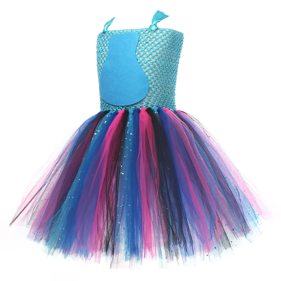 Movie Girls Alien Dog Costume Cartoon Blue Tulle Festival Dress Lilo Tutu Dress Maia Kealaha Live-action Character Dress Up