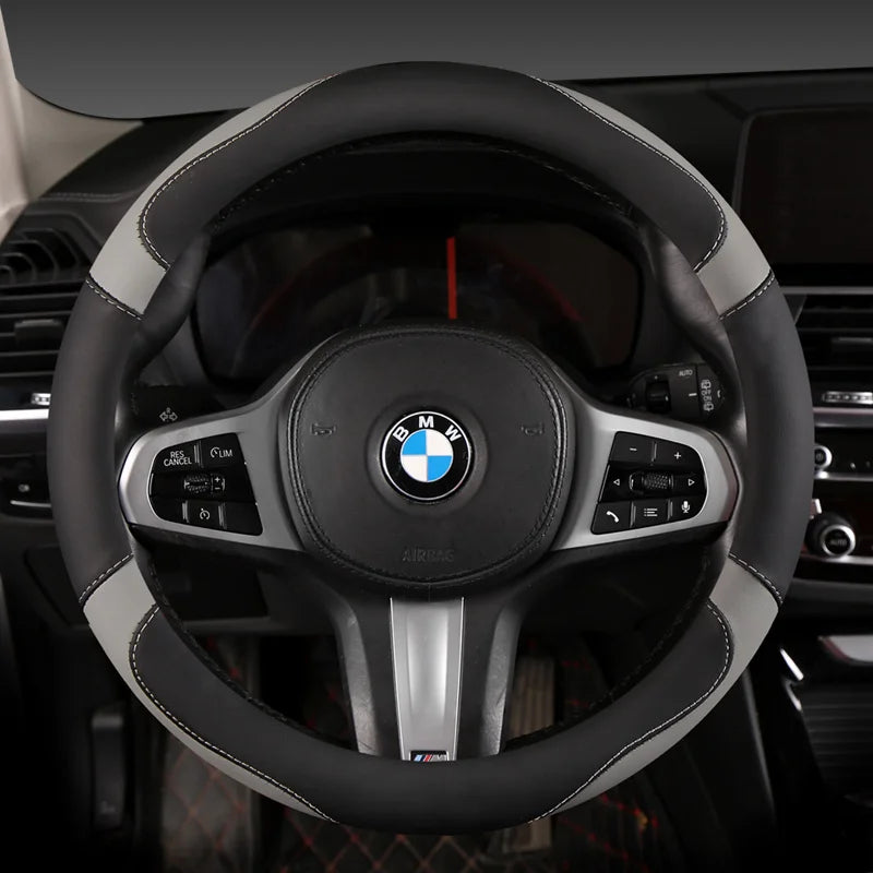 Car Steering Wheel Cover - Universal Car for Diverse Cars, Durable Leather Cover with Anti-Slip Lining, Fit for 14.5"-15"