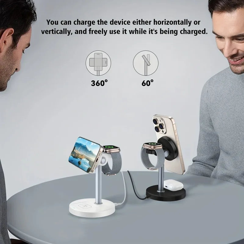 3 In 1 Magnetic Wireless Charger Adjustable Stand For iPhone 16 15 14 13 Pro Max iWatch 10 9 8 AirPods Pro Fast Charging Station