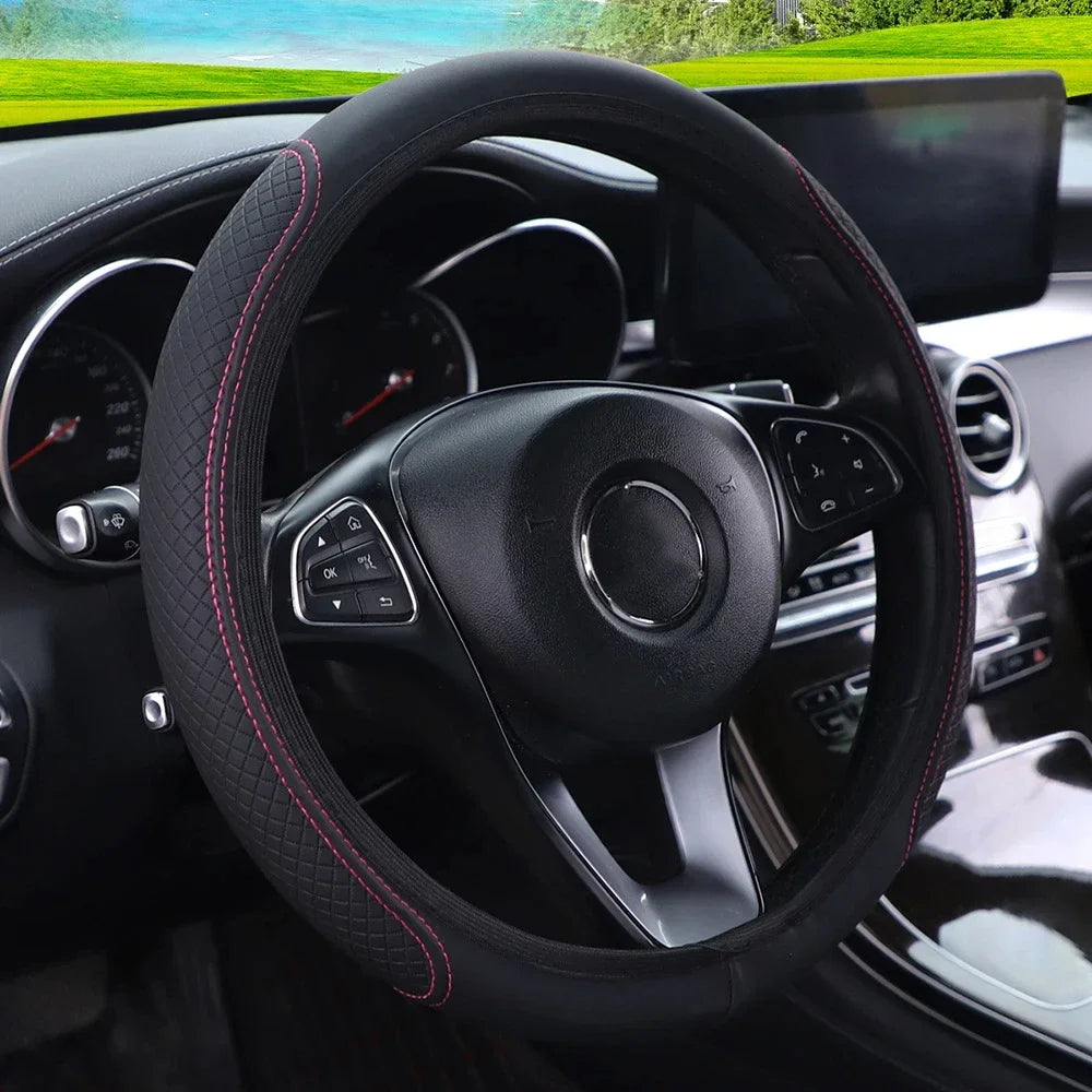 Car Steering Wheel Cover Universal PU Leather Breathable Anti-Slip Automobile Steering Wheel Covers Auto Interior Accessories