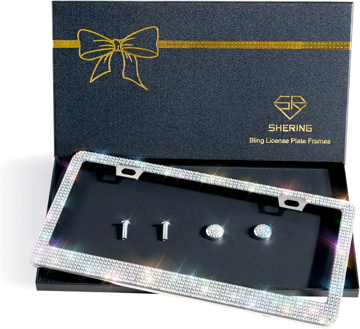 Shering Bling Glitter License Plate Frame, 1 Pack Sparkly Frames with Bedazzled Diamond Acrylic Crystals - Stylish Car