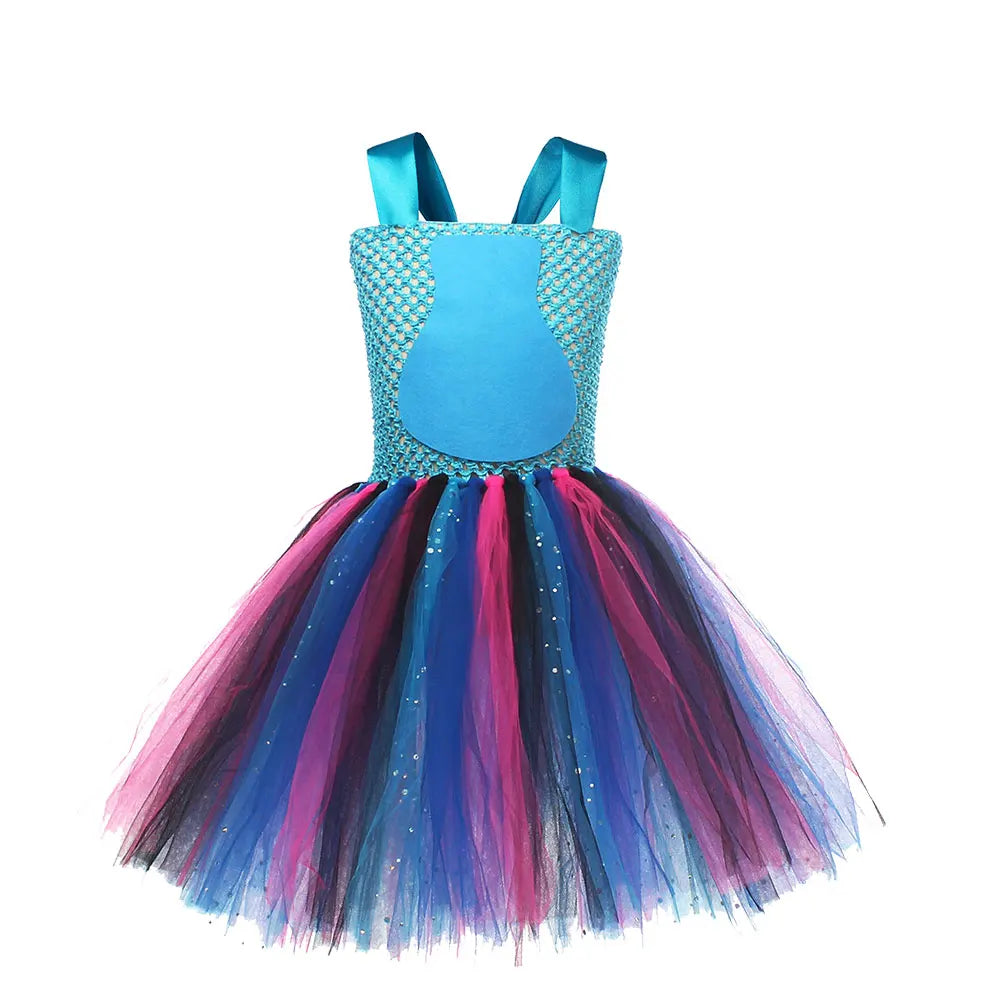 Movie Girls Alien Dog Costume Cartoon Blue Tulle Festival Dress Lilo Tutu Dress Maia Kealaha Live-action Character Dress Up