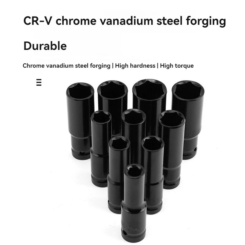 Socket wrench set, universal socket wrench set, deep-slot socket wrench set, pneumatic maintenance tool wrench 10-piece set