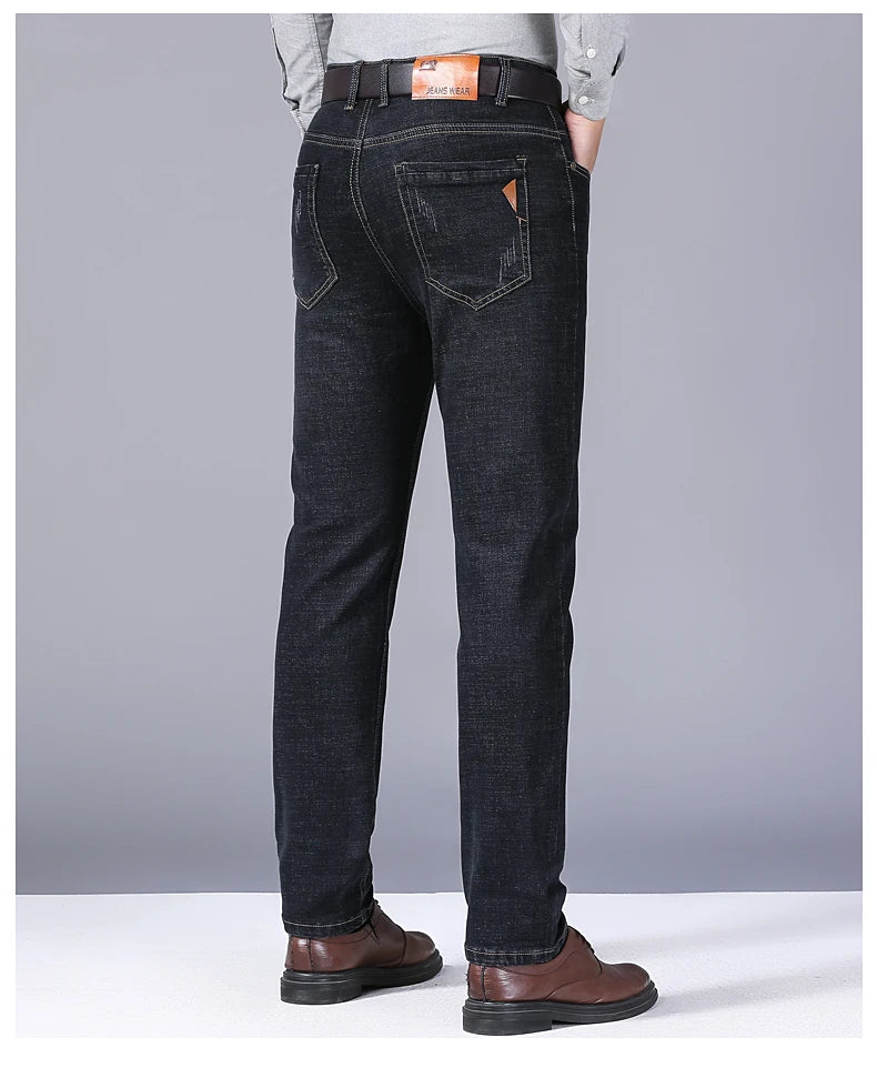 2025 New Business Men's Jeans Casual Comfortable Straight Stretch Fashion Classic Premium Blue Black Denim Pants Large Pants
