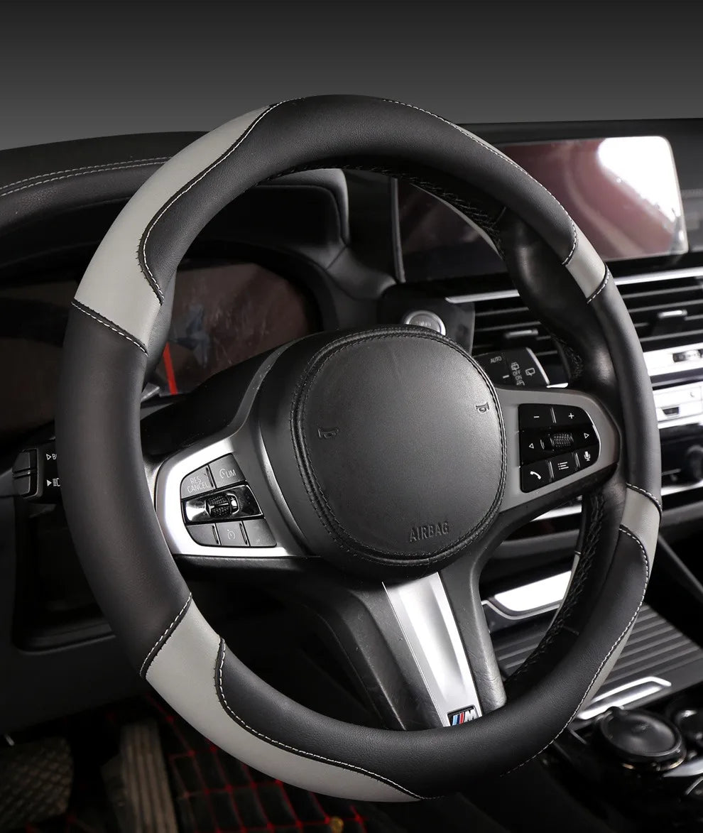 Car Steering Wheel Cover - Universal Car for Diverse Cars, Durable Leather Cover with Anti-Slip Lining, Fit for 14.5"-15"