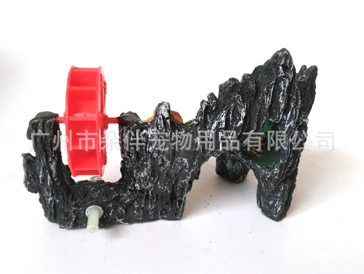 Aquarium Aquarium Fish Tank Ornament Resin Artificial Mountain Stone Windmill Air Pick-up Pump Can Turn The Water Wheel