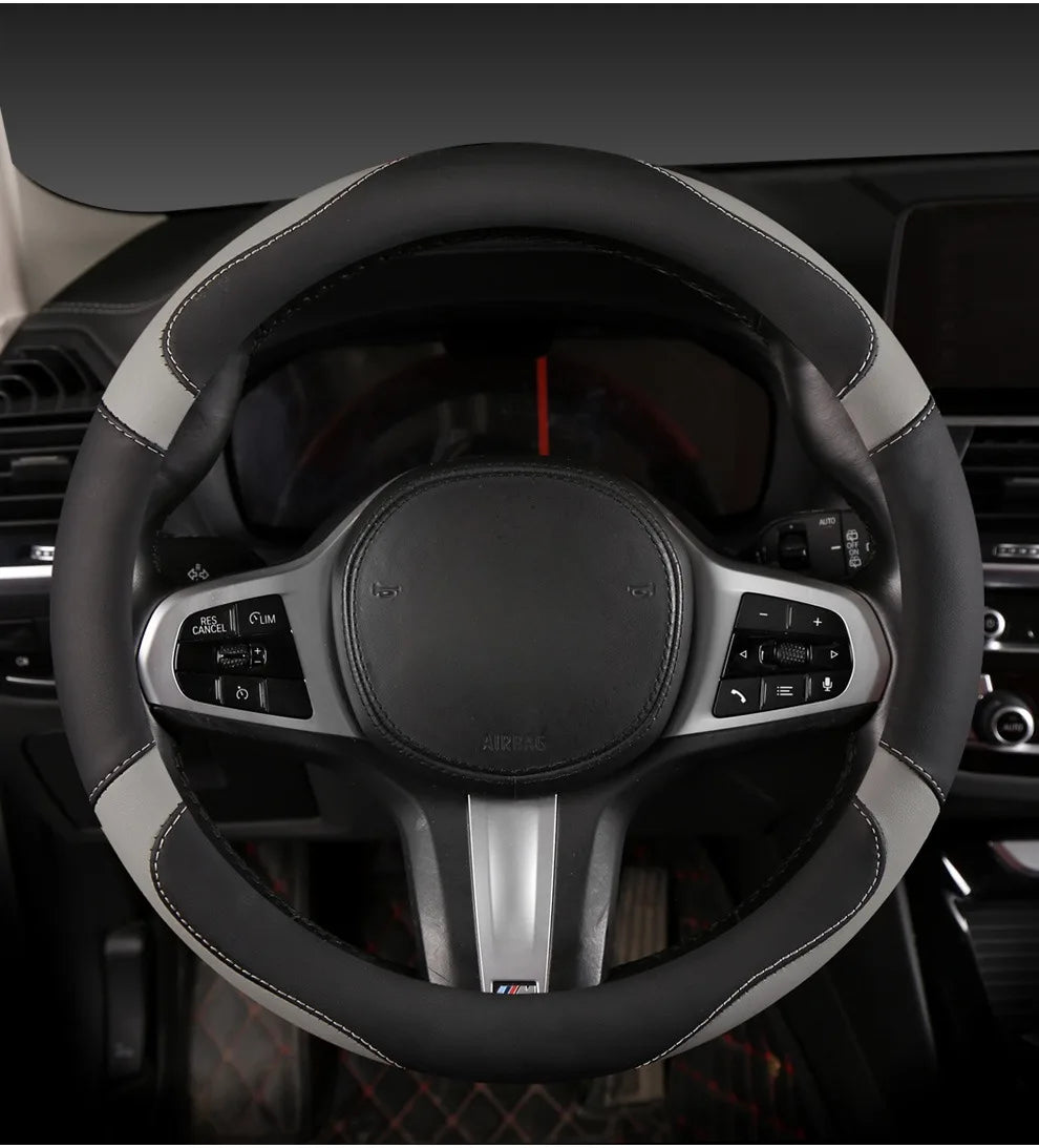 Car Steering Wheel Cover - Universal Car for Diverse Cars, Durable Leather Cover with Anti-Slip Lining, Fit for 14.5"-15"