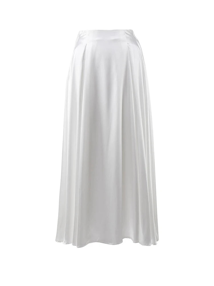 Elegant Satin Loose Women Skirt 2025 High Waist Maxi Skirts Streetwear Classic Long Skirt Fashion Female Black Skirt