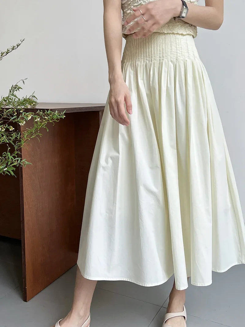 Elegant High-Waisted Pink A- Line Skirt Sweet Umbrella Design Sensibility Plenty of Pleats Medium-Length Women's Fashion