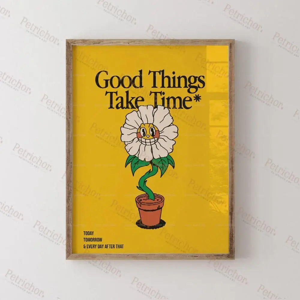 Retro Earth Flower Good Morning Motivational Quotes Gifts Wall Art Prints Canvas Painting Poster Pictures Living Room Home Decor