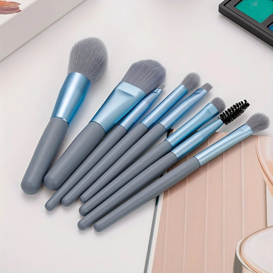 8Pcs Soft Bristle Makeup Brush Set - Portable Beginner-Friendly Tools for Eyeshadow/Blush/Lip/Lash Comb-Handled Travel Gift Set