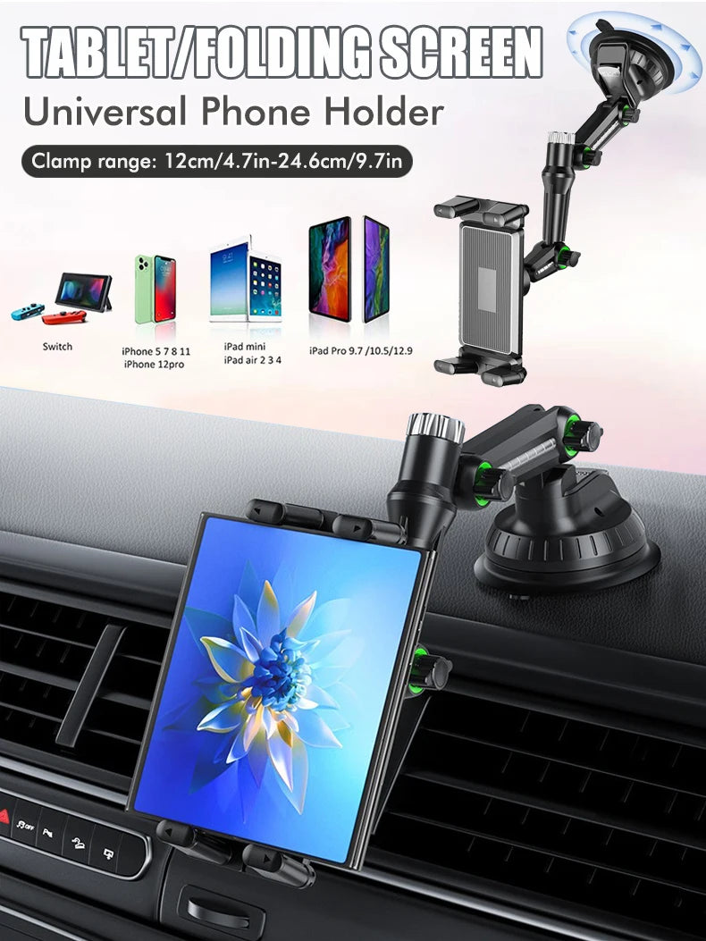 Dashboard Tablet Holder for Car Suction Car Mount With for All 7"-15" Pad Tablet and 4" - 7"Straight Panel Phone