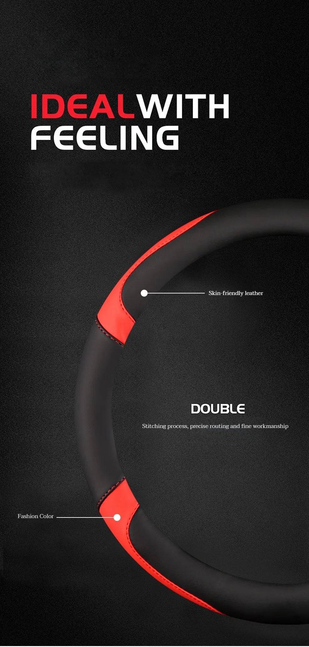 Car Steering Wheel Cover - Universal Car for Diverse Cars, Durable Leather Cover with Anti-Slip Lining, Fit for 14.5"-15"