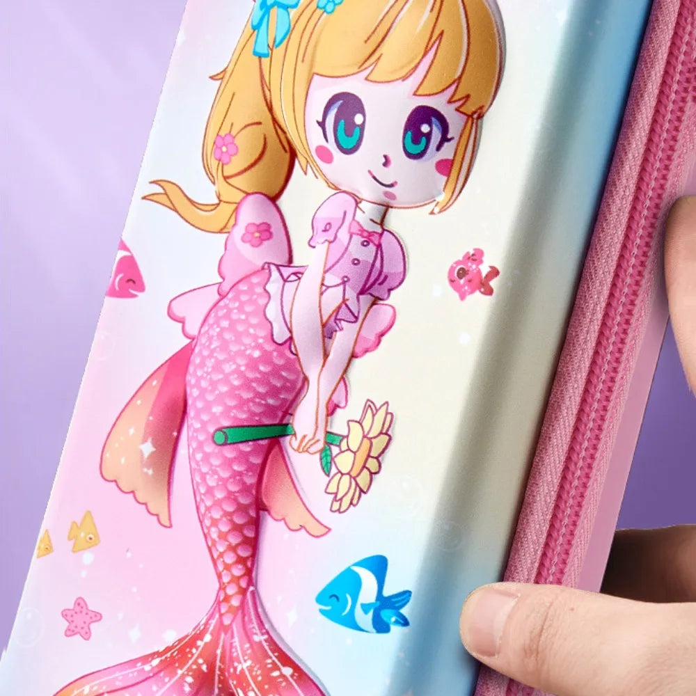 3D Mermaid & Astronaut Pencil Case β Odorless Zippered Space Pen Box for School Supplies & Kawaii Stationery Fans