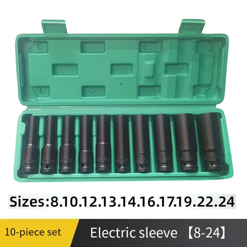 Socket wrench set, universal socket wrench set, deep-slot socket wrench set, pneumatic maintenance tool wrench 10-piece set