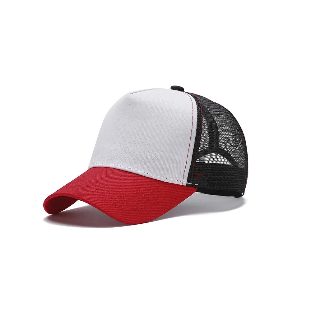 Custom Logo Print Basic Solid Color Mesh Breathable Baseball Cap Summer Sunshade Mesh 5 Panels Truck Driver Cap Wholesale