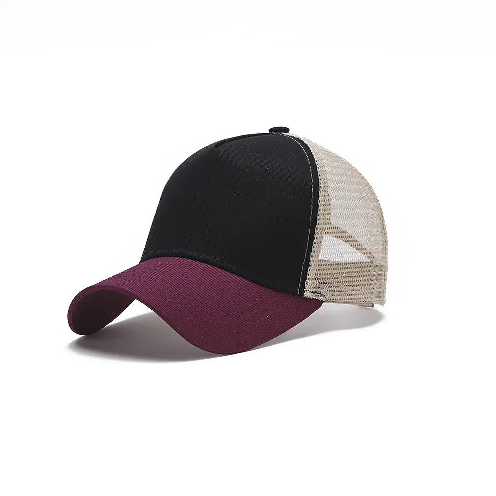 Custom Logo Print Basic Solid Color Mesh Breathable Baseball Cap Summer Sunshade Mesh 5 Panels Truck Driver Cap Wholesale