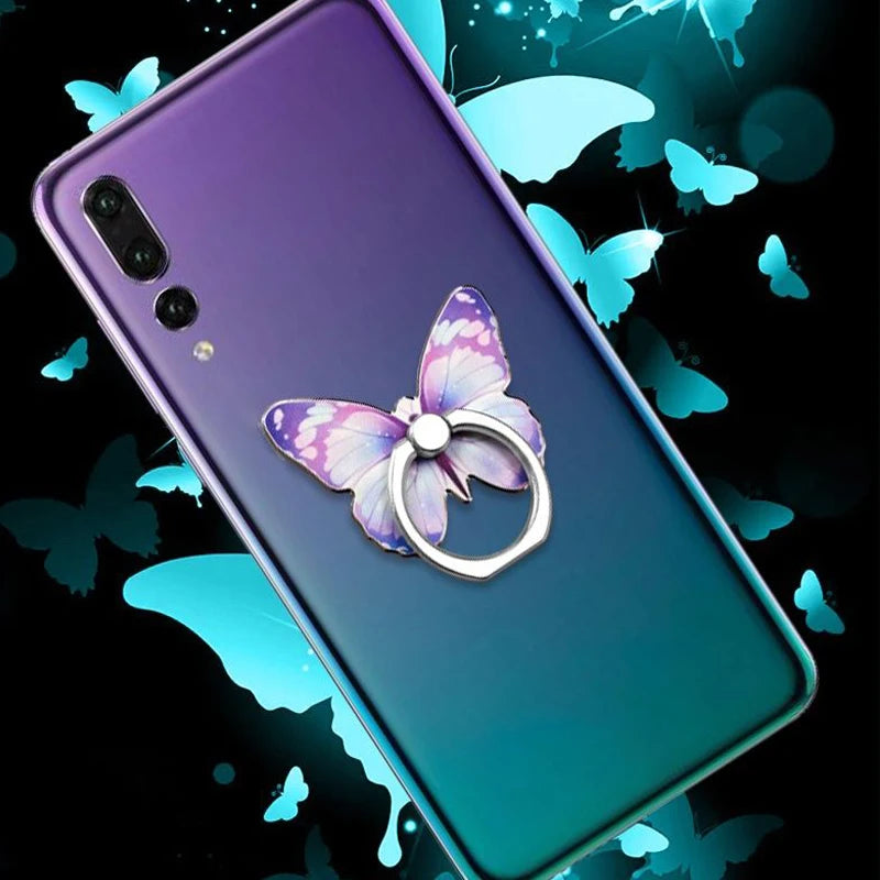 Universal Mobile Phone Luxurious Butterfly Finger Ring 360° Rotation Holder Folding Metal Stand Back Sticker Bracket for iPhone