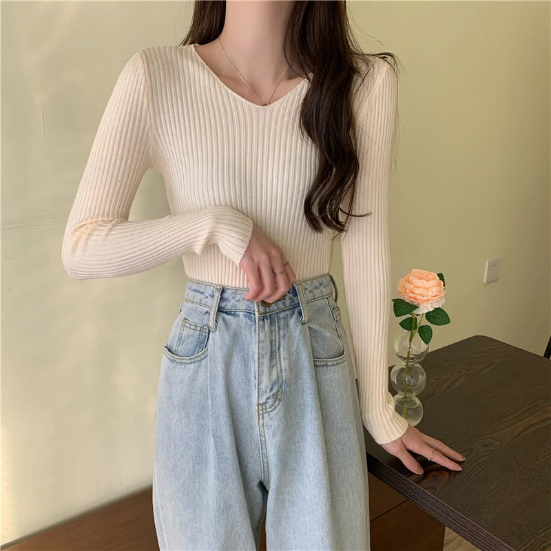 2025 Autumn Winter Women Sweaters Casual Long Sleeve Knitted Pullover Sweater Femme Basic Solid Jersey Tops Fashion Clothes
