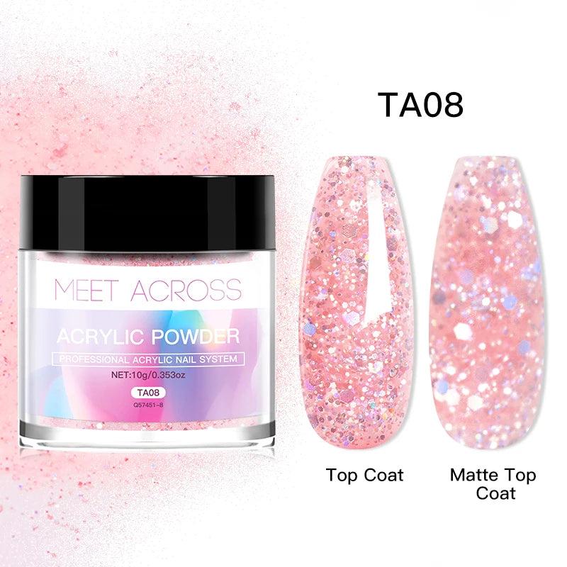 French Fade Acrylic Powder – 10g MEET ACROSS Set in Clear, Pink & White for DIY Nail Art