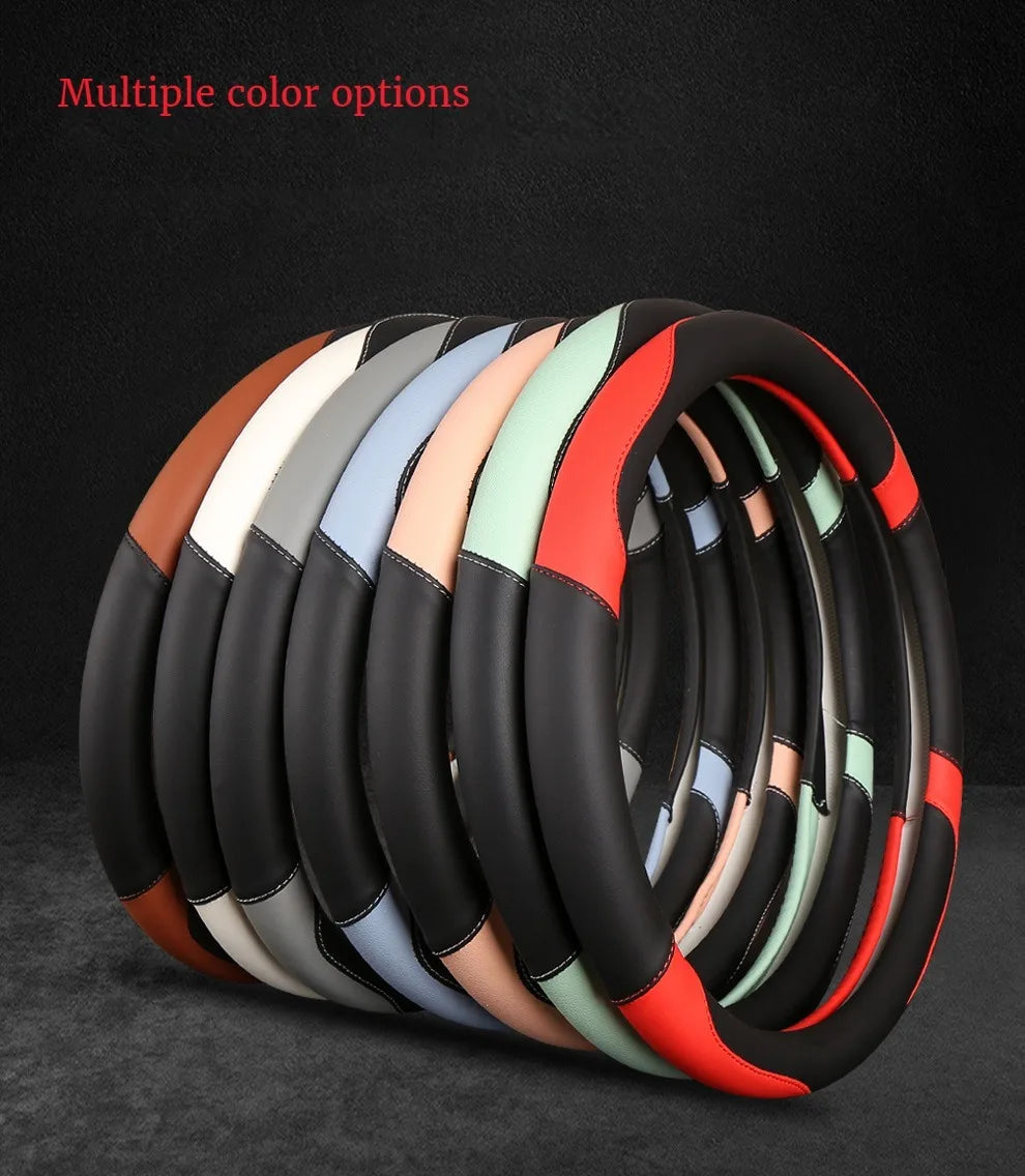 Car Steering Wheel Cover - Universal Car for Diverse Cars, Durable Leather Cover with Anti-Slip Lining, Fit for 14.5"-15"
