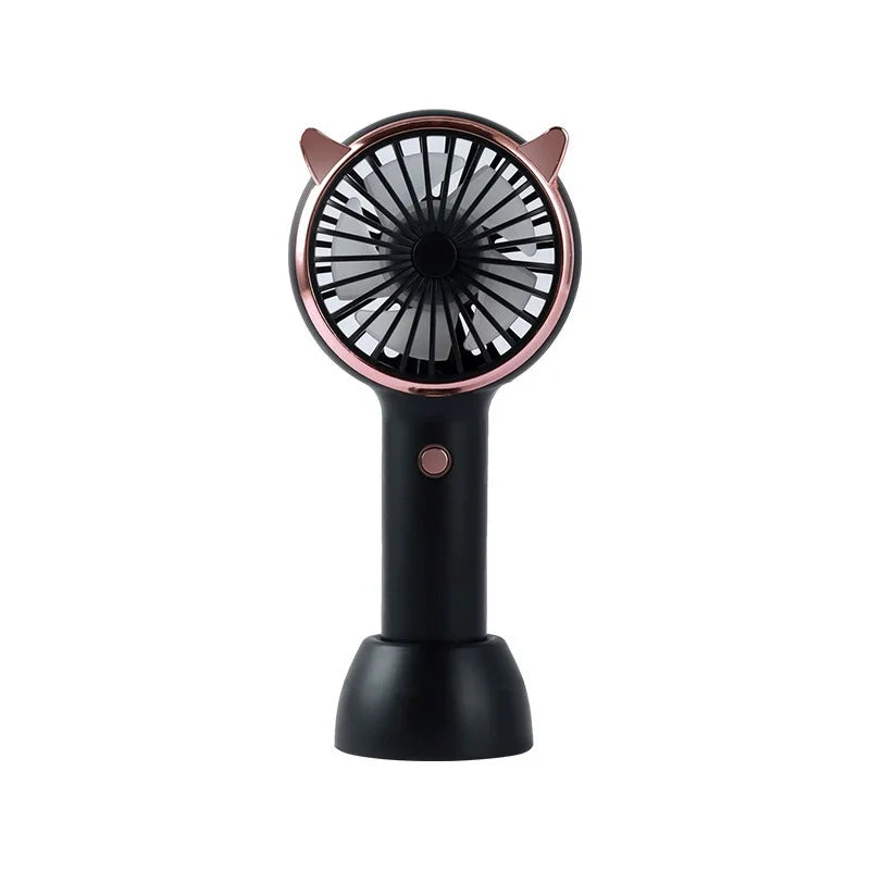 Cute Cat Ear Portable 3-speed Adjustable LED Lamp Holder Mini Fan Suitable for Office Outdoor Travel, The Best Summer Partner