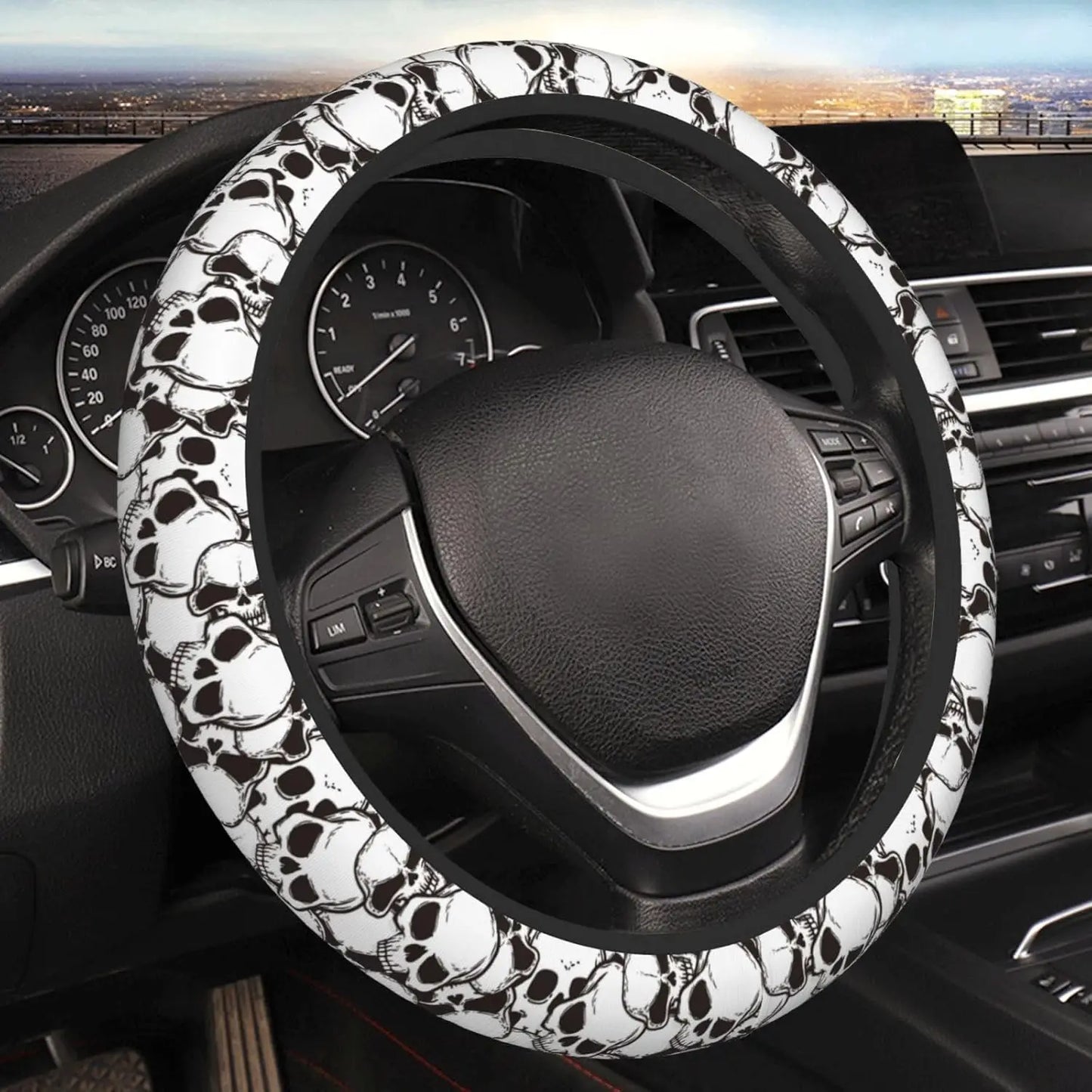 Skull Retro Steering Wheel Cover Car Accessories Decor Anti-Slip Neoprene Auto Steering Wheel Covers Protector Universal 15 Inch