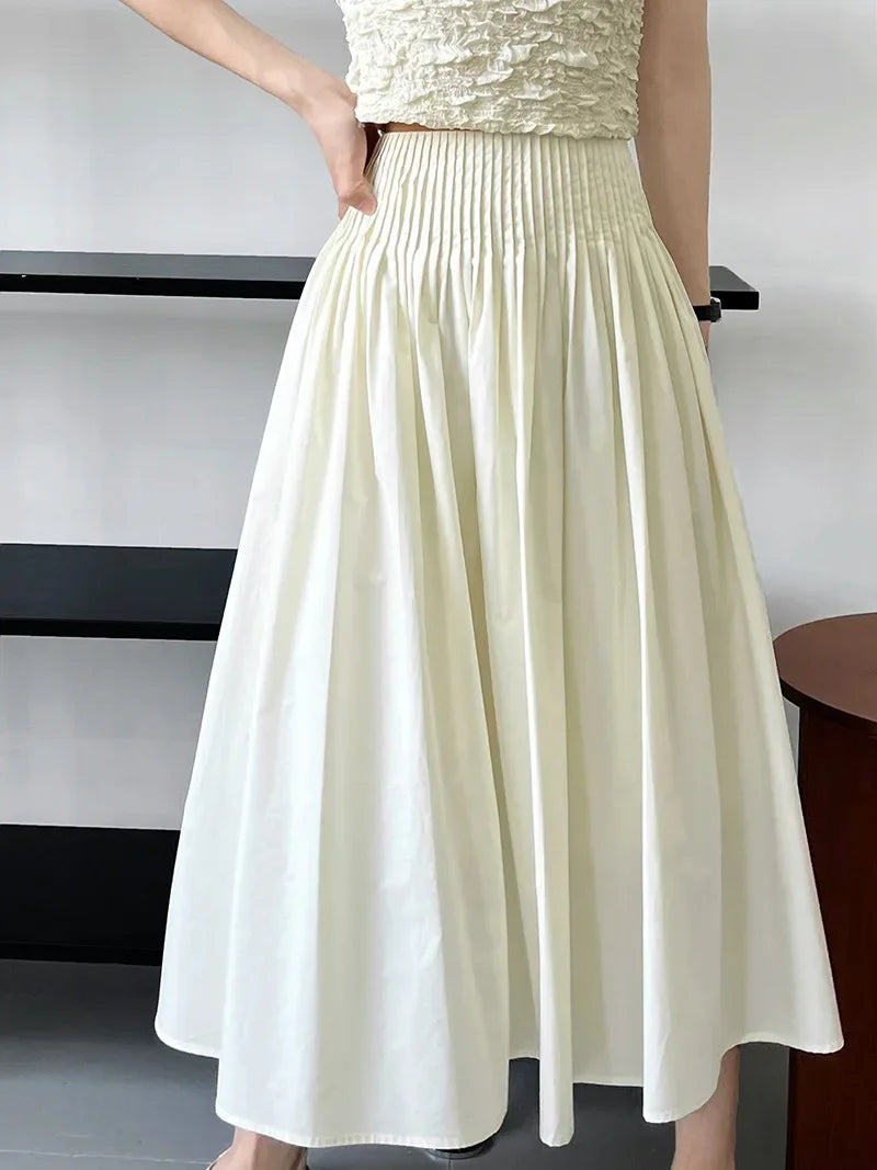 Elegant High-Waisted Pink A- Line Skirt Sweet Umbrella Design Sensibility Plenty of Pleats Medium-Length Women's Fashion