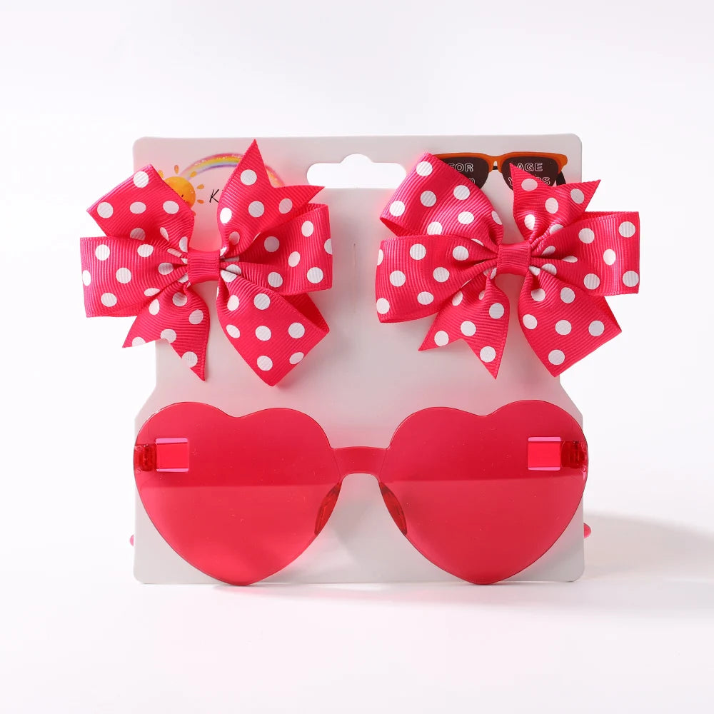 3-Pack Dotted Bow Clips & Heart Sunnies β Colorful Style for Trendy Kiddos!