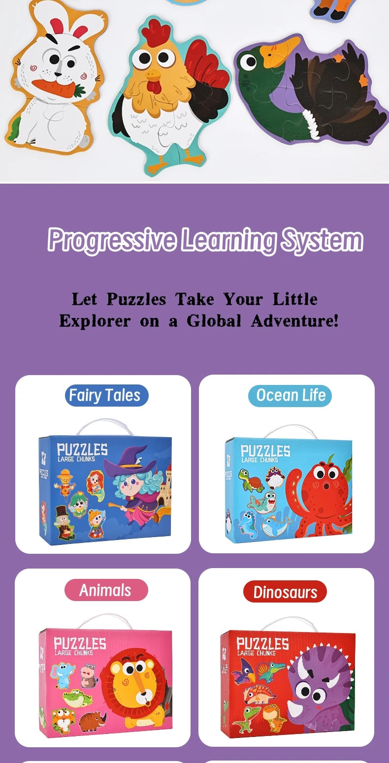 Six-In-One Puzzle Gift Box, Kidsren's Early Education Educational Toys for Beginners, Advanced Difficulty Puzzles, Fairy Tales, Animals, Ocean, Transportation, Dinosaur Multi-Theme Fun Interactive Activity Games, Gifts for Bo