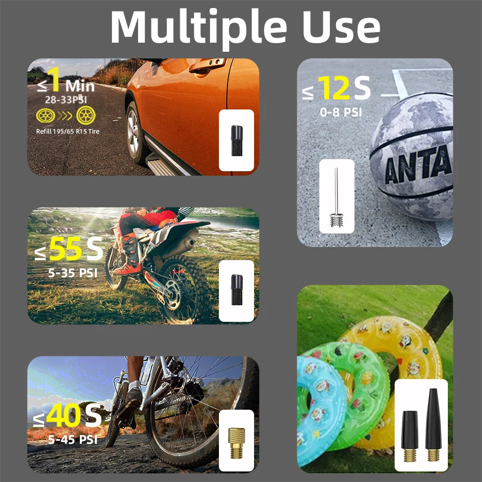E-ACE Air Pump 150PSI Portable Car Tyre inflator 8000mAh Digital Electric Wireless Air Compressor For Bicycle Ball Motorcycle