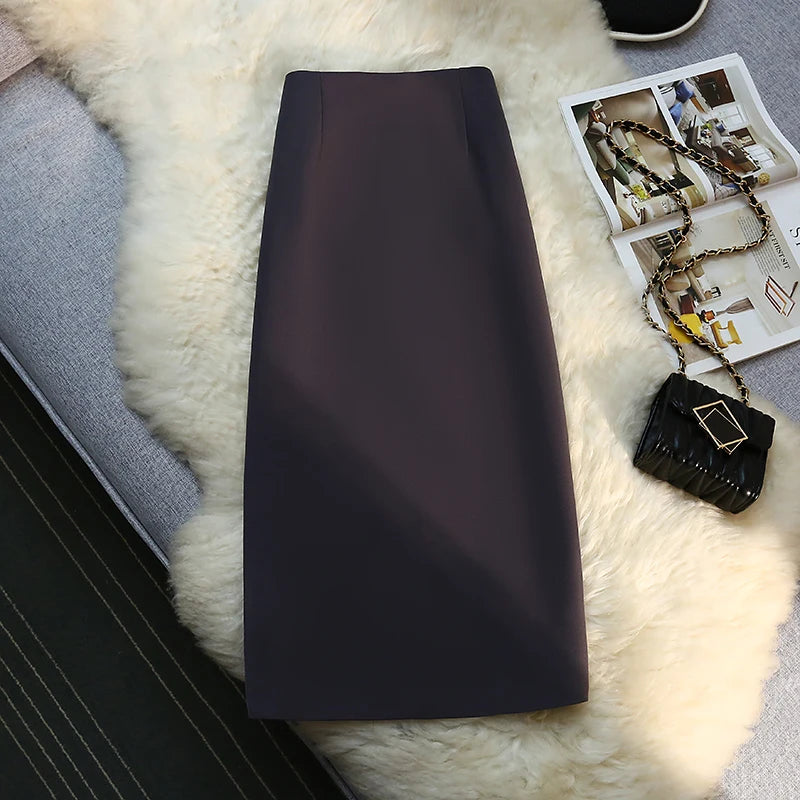 Seoulish 2024 New Spring Summer Elegant Purple Formal Women's Wrap Skirts High Waist Workwear Back Zipper A-Line Skirts Female
