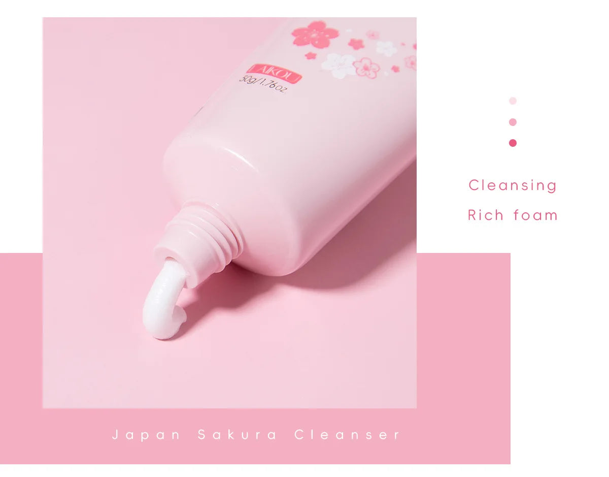 LAIKOU Sakura Facial Cleanser Foam Face Wash Remove Blackhead Moisturizing Shrink Pores Deep Cleaning Oil Control Skin Care 50g