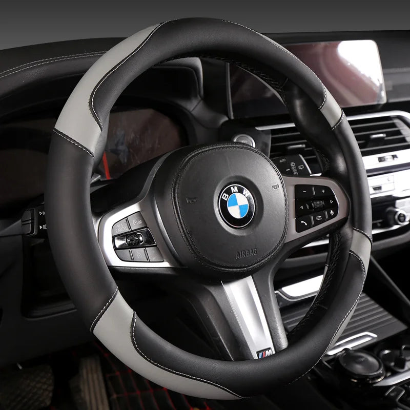 Car Steering Wheel Cover - Universal Car for Diverse Cars, Durable Leather Cover with Anti-Slip Lining, Fit for 14.5"-15"