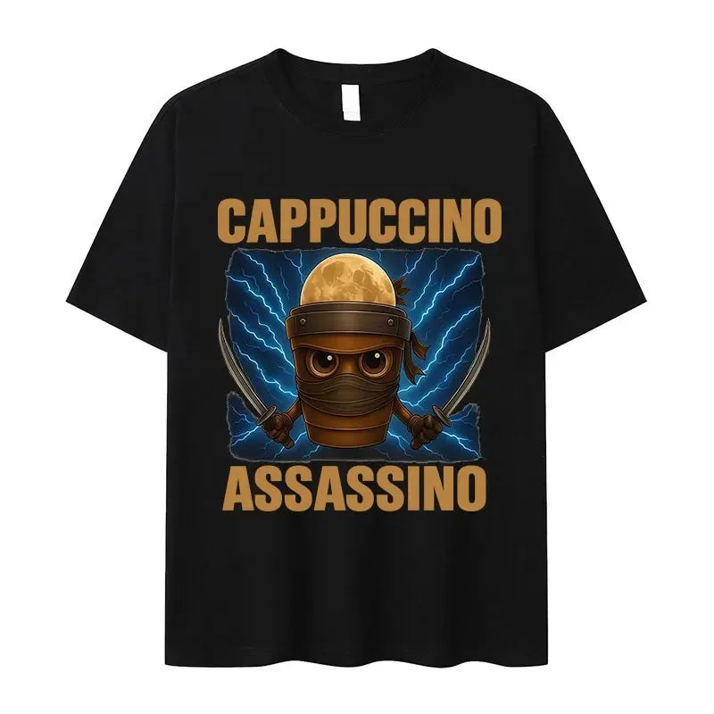 Italian Brainrot Funny Cappuccino Assasino Meme T Shirt Men Women Kawaii Short Sleeve T-shirt Summer O-Neck T-shirts
