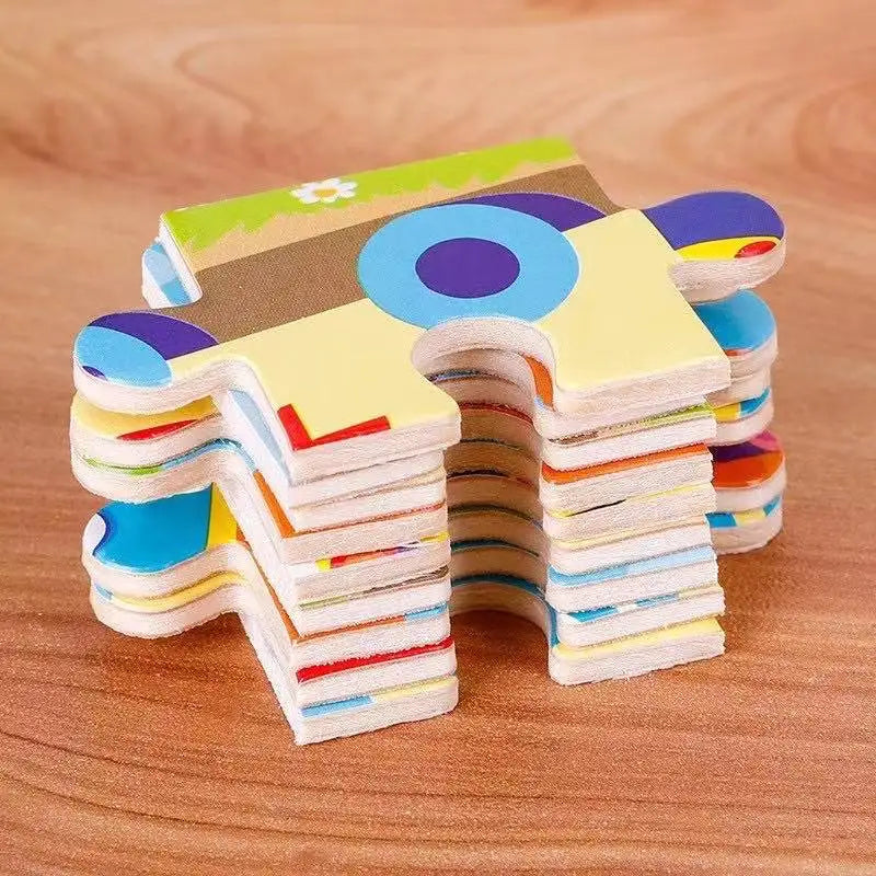 3pcs Puzzle Piece Wooden Children Cartoon Animal Pattern Puzzle Toy For Early Childhood Education 3-7 Years Old