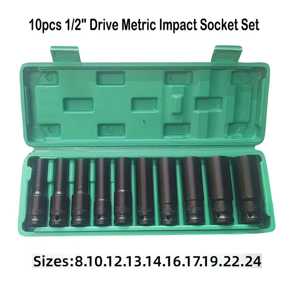 Socket wrench set, universal socket wrench set, deep-slot socket wrench set, pneumatic maintenance tool wrench 10-piece set