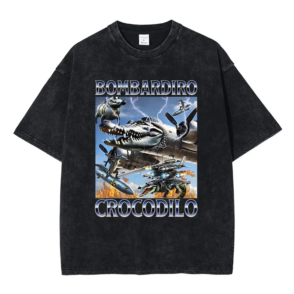 Italian Brainrot Funny Meme T-shirt Tralalero Tralala Tung Tung Tung Sahur Bombardiro Crocodilo Brr Brr Patapim Washed T Shirts