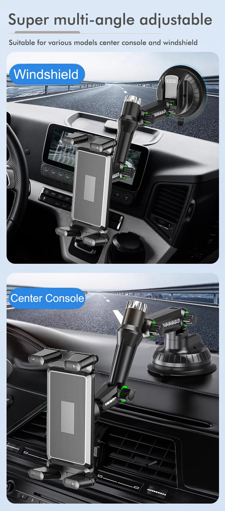 Dashboard Tablet Holder for Car Suction Car Mount With for All 7"-15" Pad Tablet and 4" - 7"Straight Panel Phone