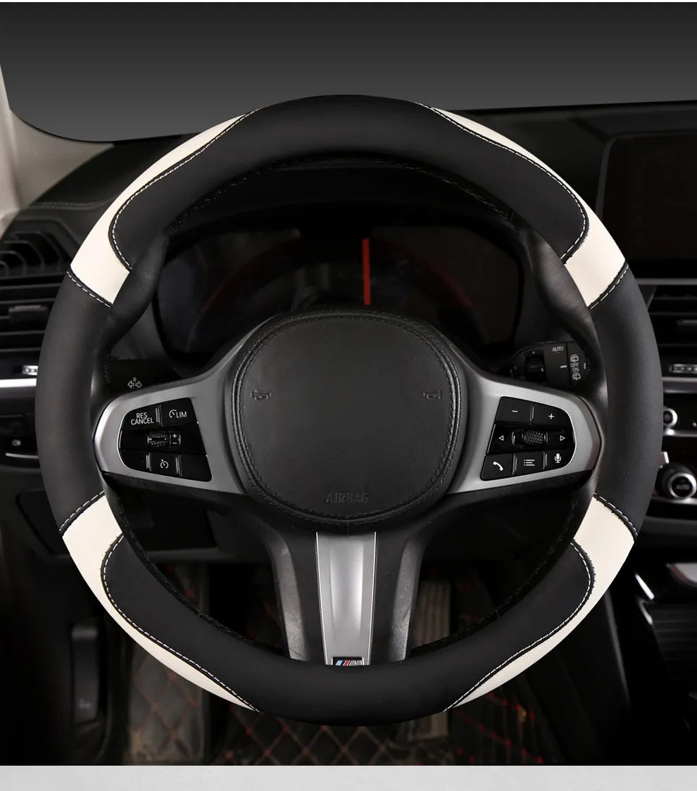 Car Steering Wheel Cover - Universal Car for Diverse Cars, Durable Leather Cover with Anti-Slip Lining, Fit for 14.5"-15"
