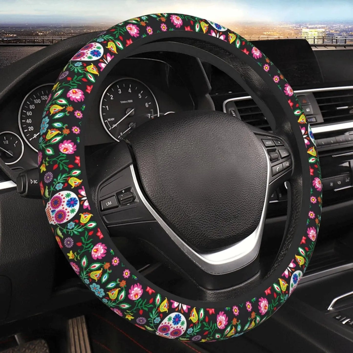 Skull Retro Steering Wheel Cover Car Accessories Decor Anti-Slip Neoprene Auto Steering Wheel Covers Protector Universal 15 Inch