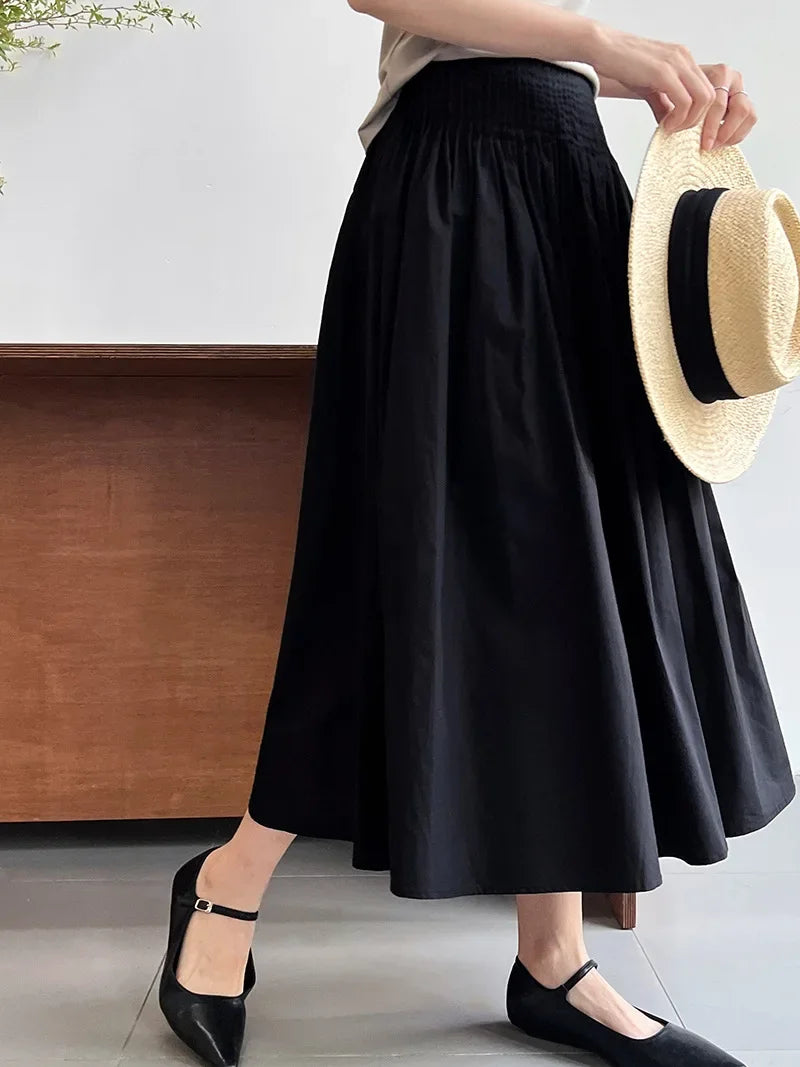 Elegant High-Waisted Pink A- Line Skirt Sweet Umbrella Design Sensibility Plenty of Pleats Medium-Length Women's Fashion