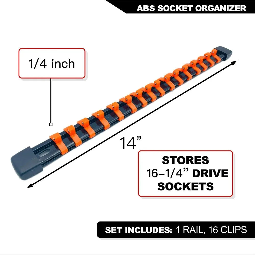 Socket Organizer Set 1/4-Inch 3/8-Inch 1/2-Inch Socket Organizer for Tool Box Drawer Drive Socket Trays, Socket Holder Clip Rail