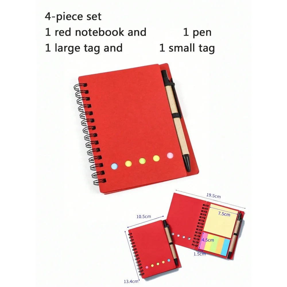 4-Pack Spiral Notebook Set-Pocket Notepad with Pen Loop,Sticky Notes&Index Tabs,4.1x5.3"Brown Paper Cover,Portable Lined Journal