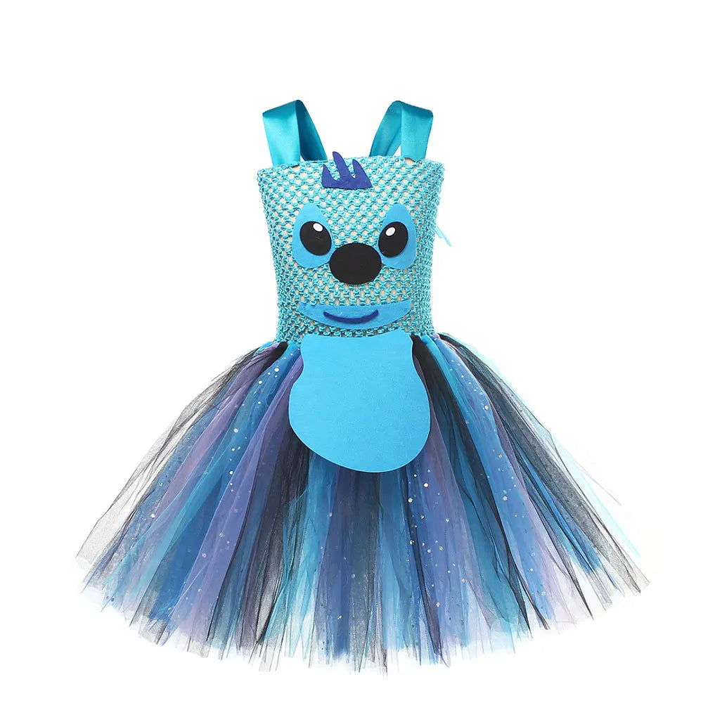 Movie Girls Alien Dog Costume Cartoon Blue Tulle Festival Dress Lilo Tutu Dress Maia Kealaha Live-action Character Dress Up
