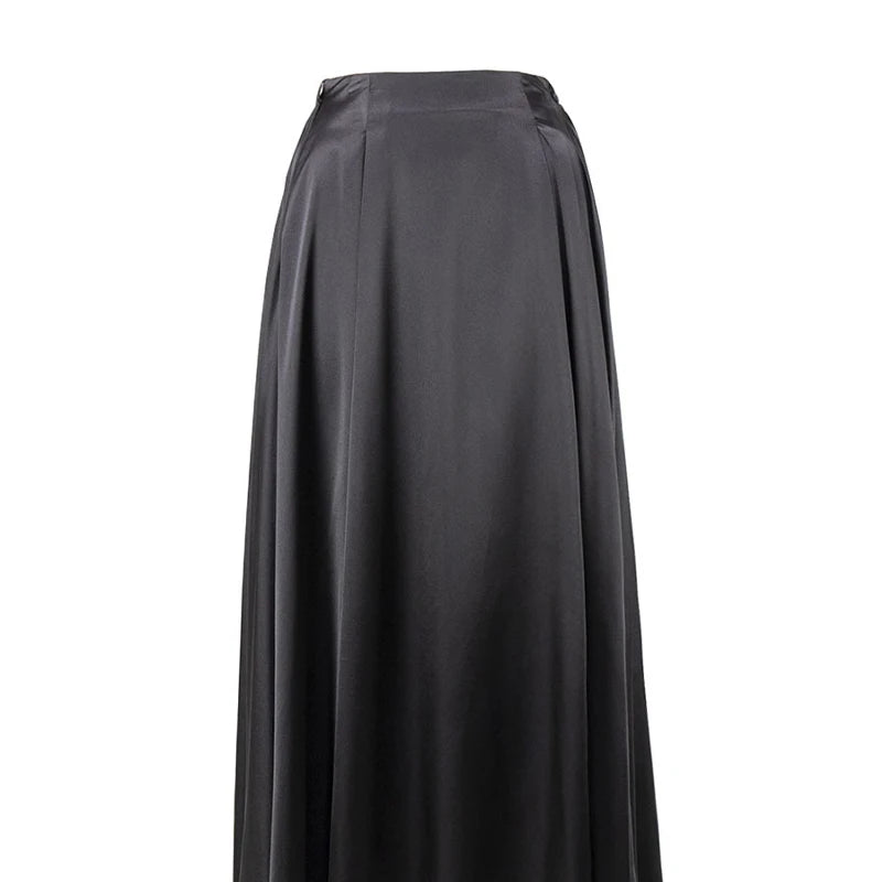 Elegant Satin Loose Women Skirt 2025 High Waist Maxi Skirts Streetwear Classic Long Skirt Fashion Female Black Skirt